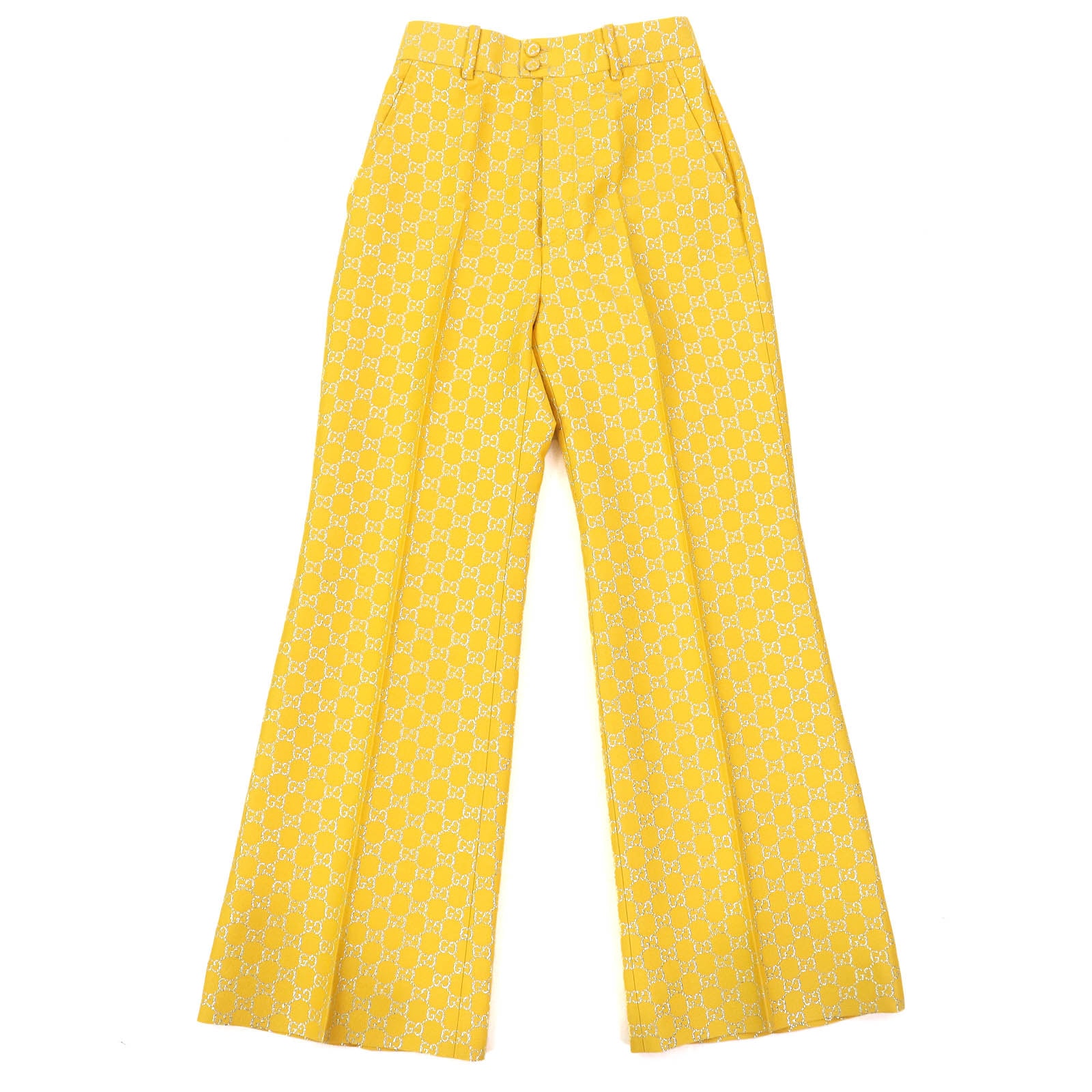 極美品 グッチ パンツ イエロー シルバー レディース 36 627877