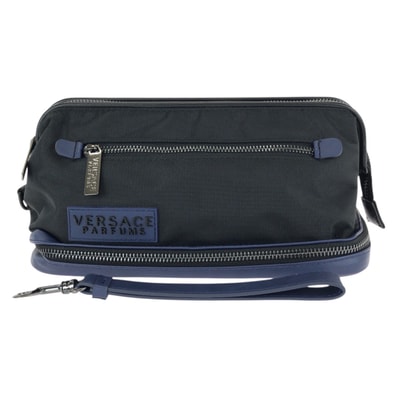 美品 VERSACE ヴェルサーチ ブラック ネイビー ガンメタ金具 ナイロン クラッチバッグ セカンドバッグ 602602 【中古】