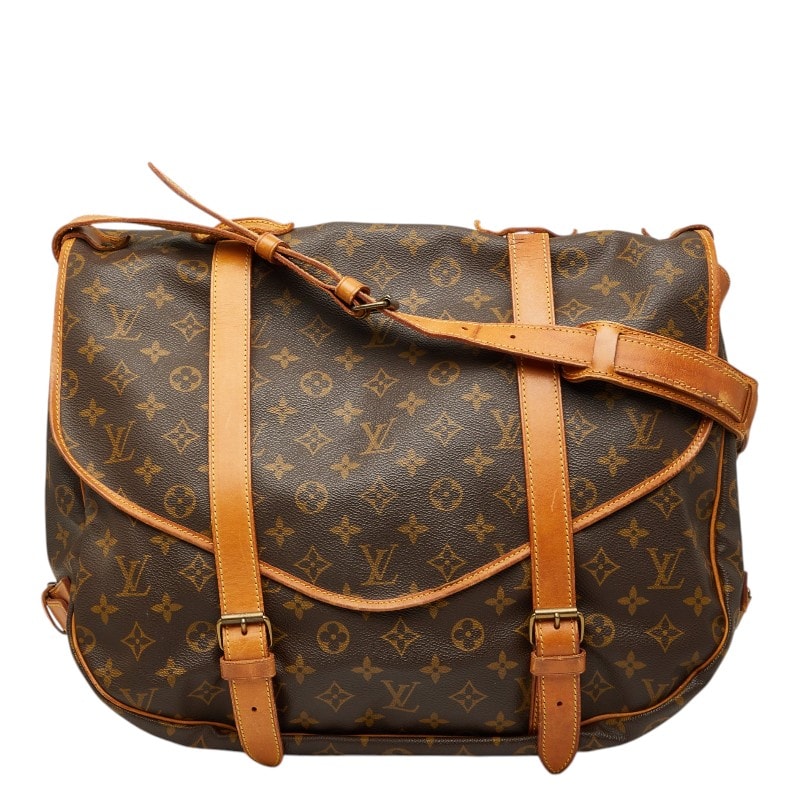 ルイ ヴィトン モノグラム ソミュール43 斜め掛け ショルダーバッグ M42252 ブラウン PVC レザー レディース LOUIS VUITTON 【中古】
