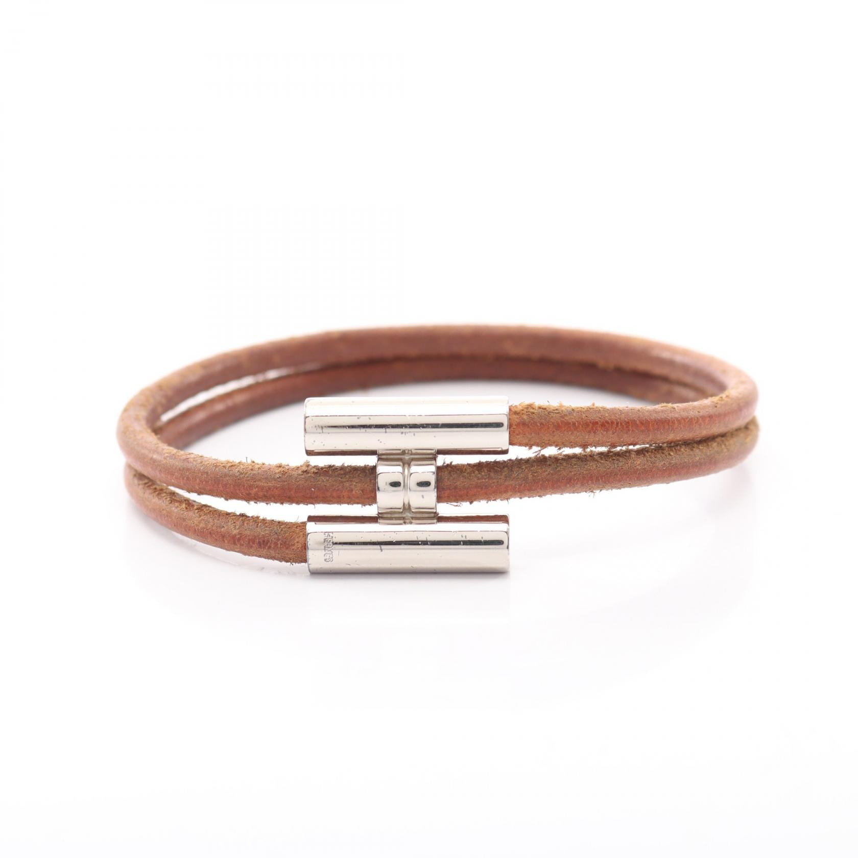 エルメス HERMES トゥルニ トレッセ ブレスレット ブレスレット アクセサリー レザー ステンレススチール レディース ブラウン系 / シルバー系 【中古】