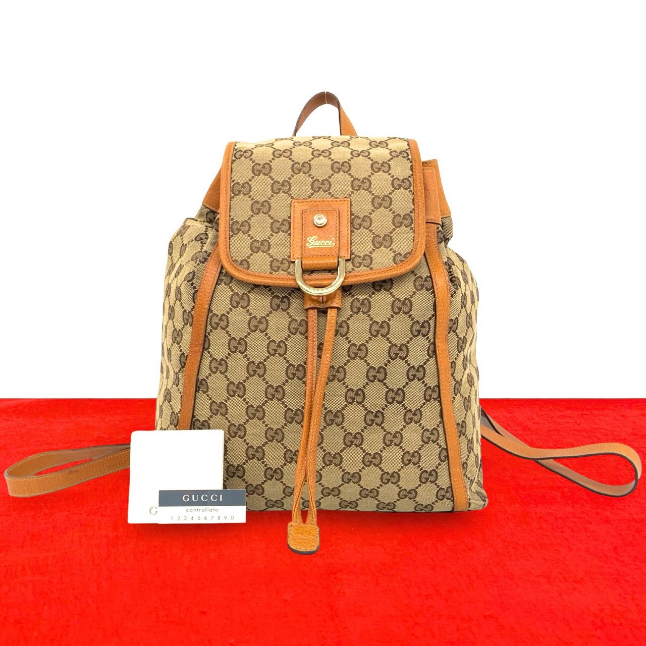 GUCCI グッチ GG 柄 ロゴ キャンバス レザー リュックサック ブラウン
 21241