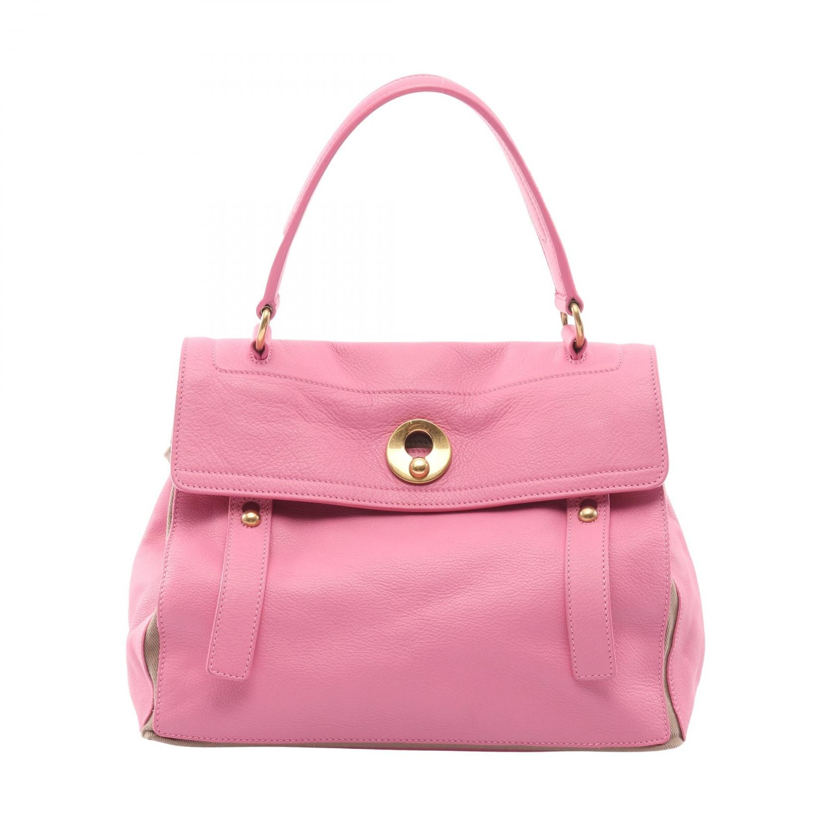 イヴ・サンローラン YVES SAINT LAURENT ミューズトゥ ハンドバッグ バッグ レザー キャンバス レディース ピンク系 / ベージュ系 229680 【中古】