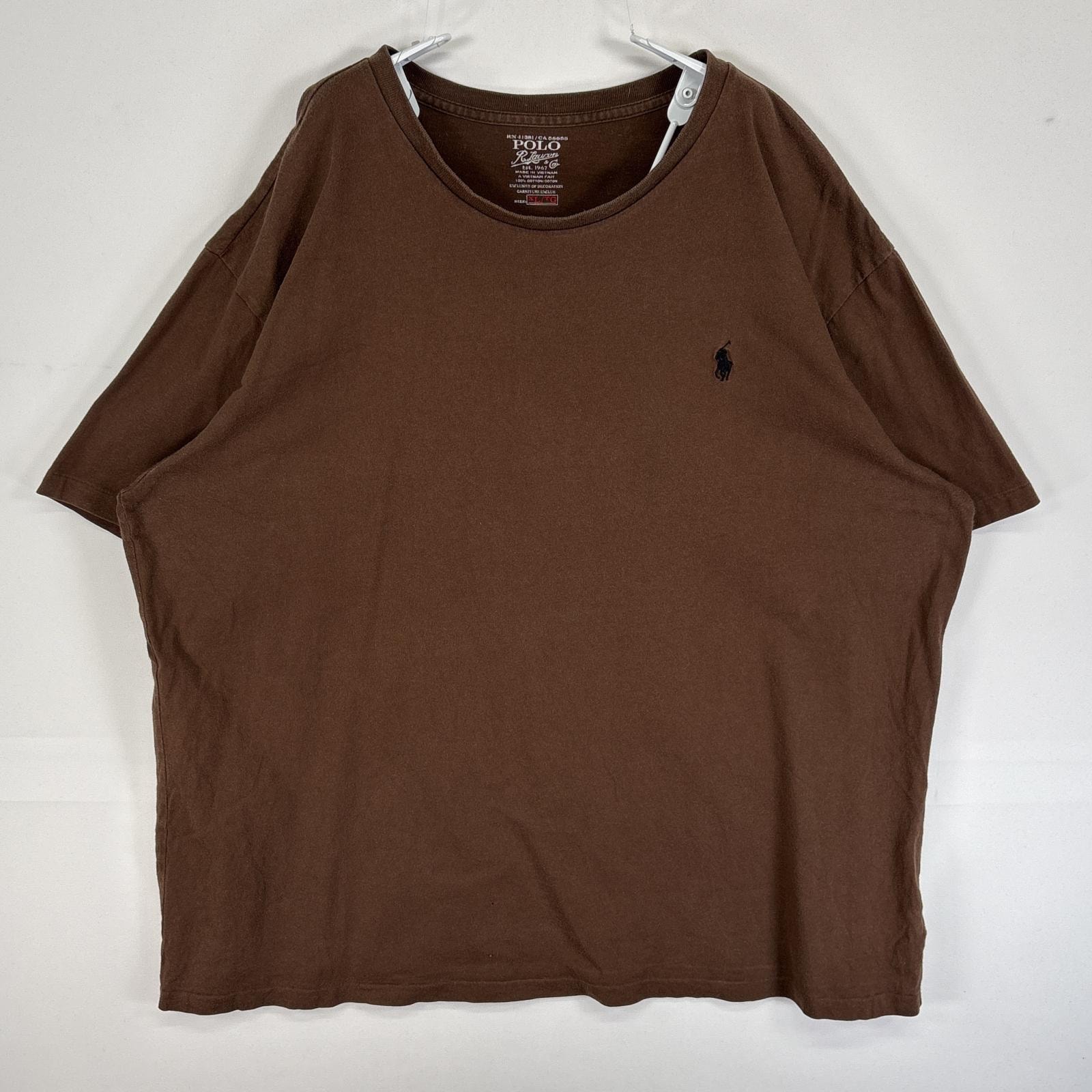 古着 ポロ・ラルフローレン POLO RALPH LAUREN 半袖Tシャツ ロゴ 刺繍 大きいサイズ クルーネック XL  ブラウン 無地 メンズ