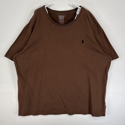古着 ポロ・ラルフローレン POLO RALPH LAUREN 半袖Tシャツ ロゴ 刺繍 大きいサイズ クルーネック XL ブラウン 無地 メンズ