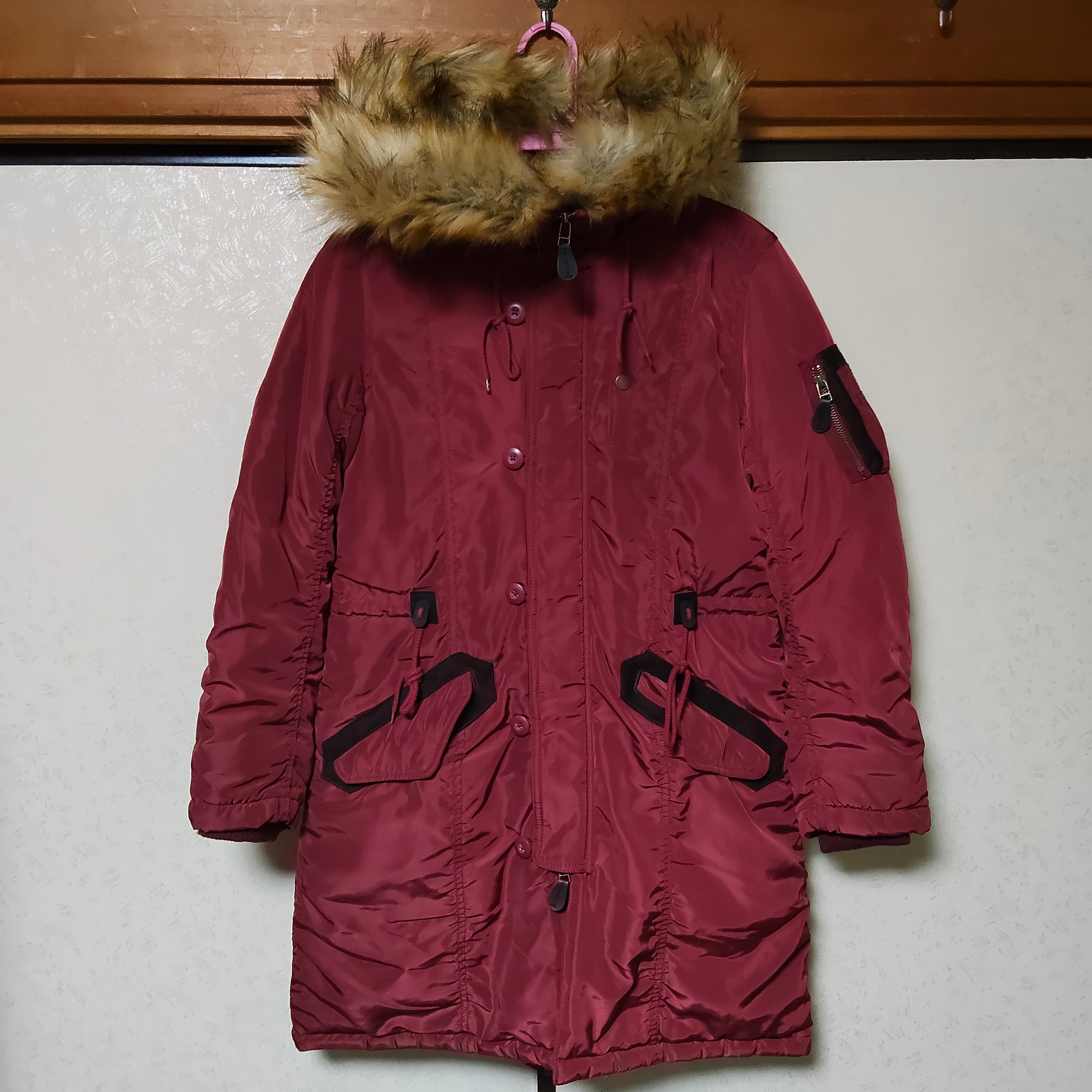 AVIREX Belle アヴィレックス ベル wool combi ウールコンビ N-3B フライトジャケット モッズコート ミリタリー フード ファー ワインレッド レディースモデル Mサイズ