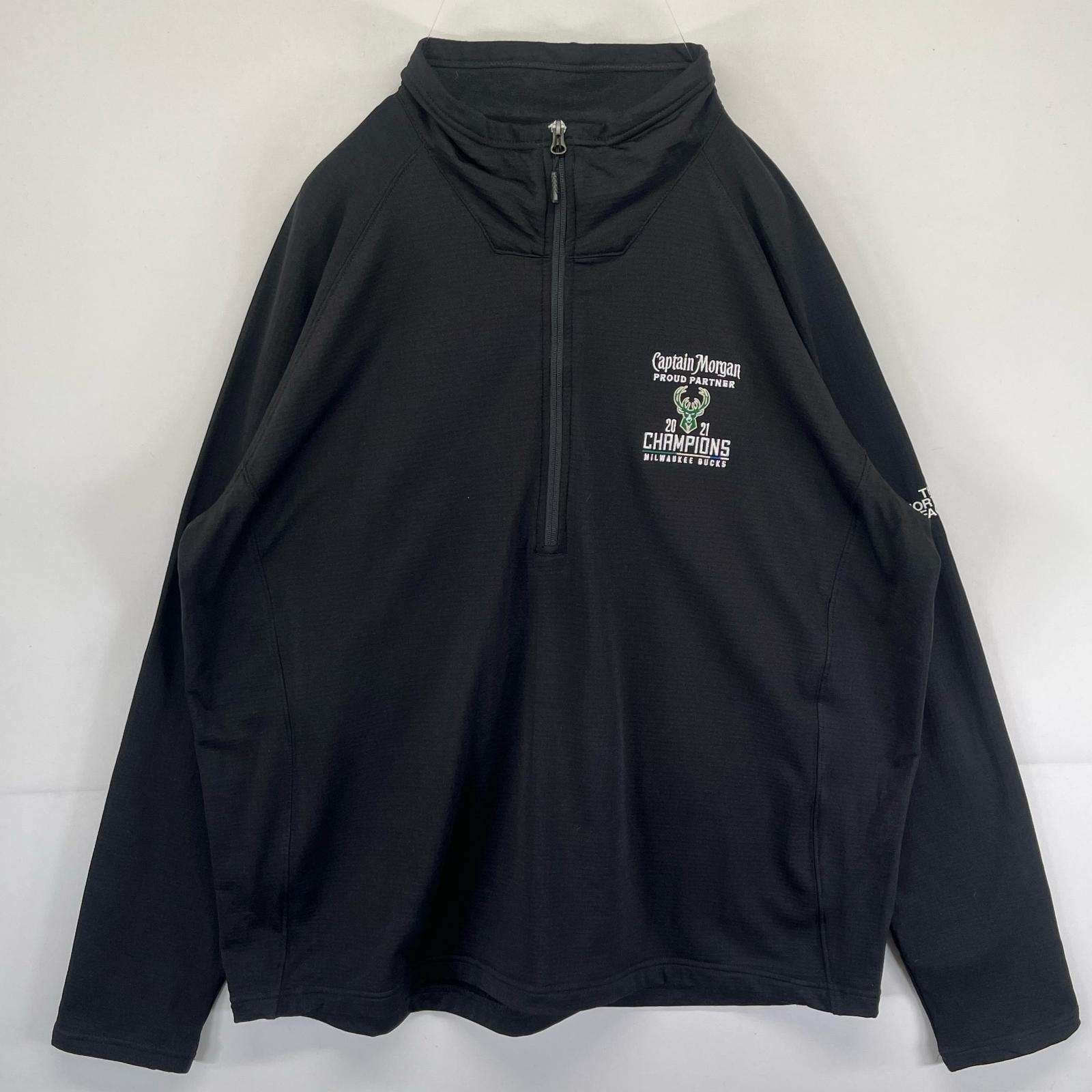 古着 ザ・ノースフェイス THE NORTH FACE ナイロンジャケット ハーフジップ プルオーバー NBA ミルウォーキーバックス 2XL  ブラック メンズ