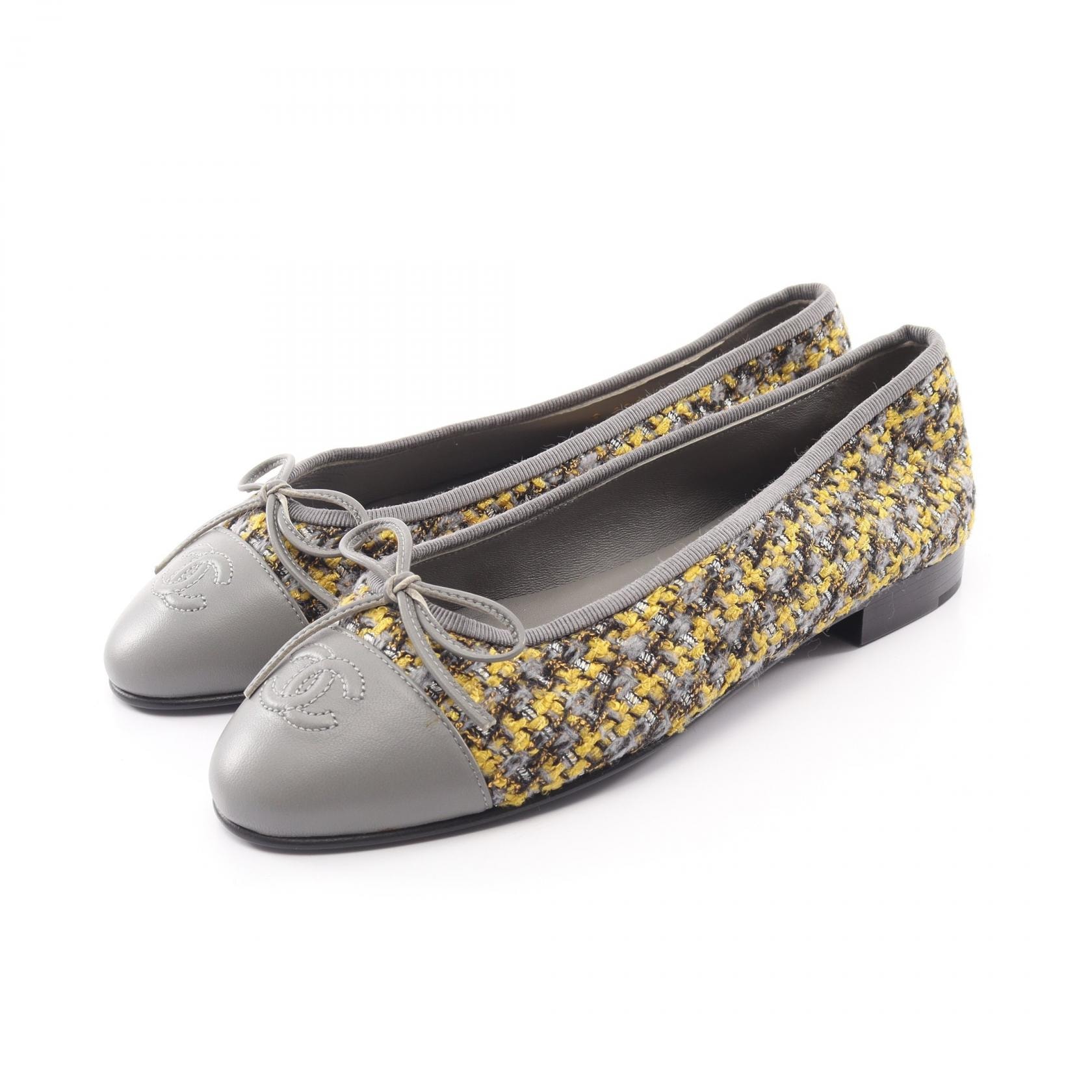シャネル CHANEL BALLERINA バレリーナ パンプス 靴 レザー ファブリック レディース グレー系 / イエロー系 【中古】