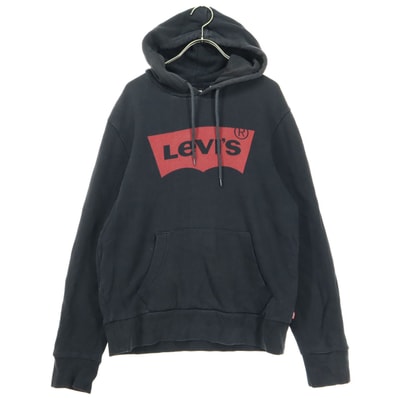 Levi's リーバイス 英字 長袖 パーカー S ブラック
