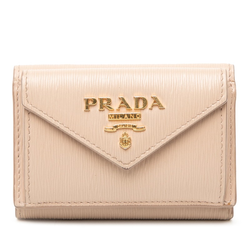 プラダ ヴィッテロムーブ コンパクトウォレット 三つ折り財布 1MH021 ベージュ レザー レディース PRADA 【中古】