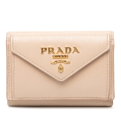プラダ ヴィッテロムーブ コンパクトウォレット 三つ折り財布 1MH021 ベージュ レザー レディース PRADA 【中古】