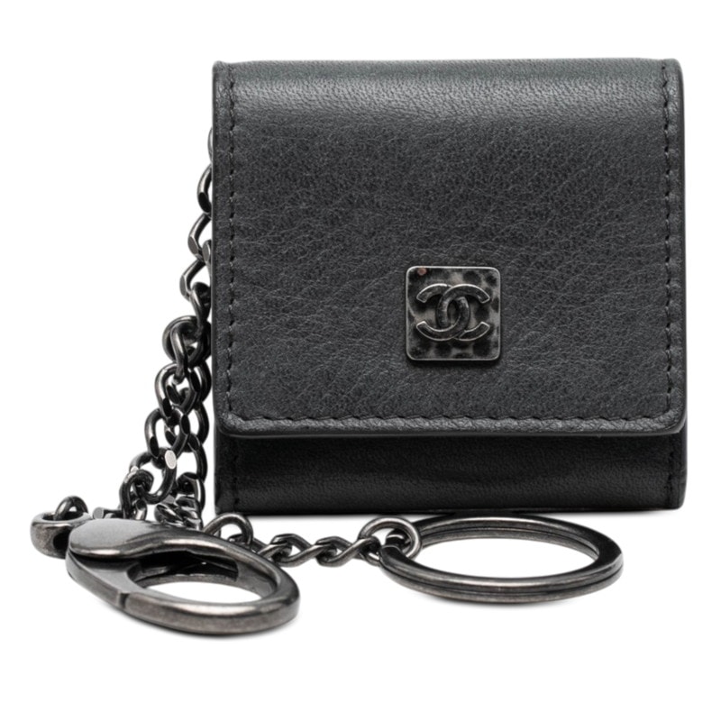 シャネル ココマーク キーホルダー バッグチャーム フォトケース 写真入れ ブラック系 レザー レディース CHANEL 【中古】