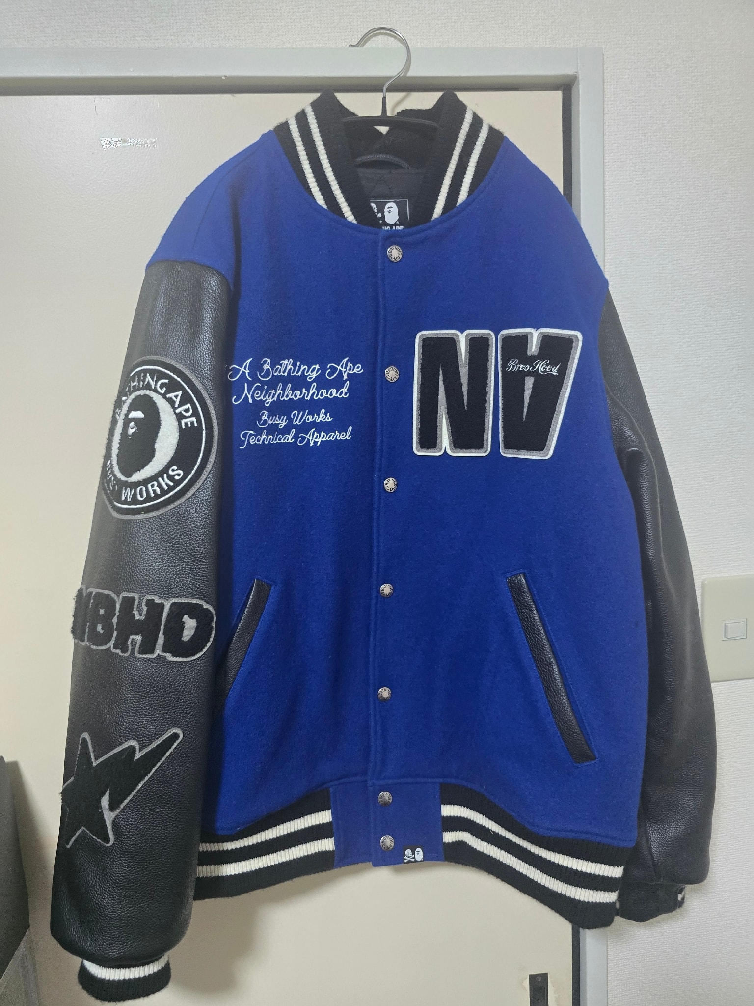 A BATHING APE x NEIGHBORHOOD Varsity Jacket Neighborhood Exclusive "Blue"