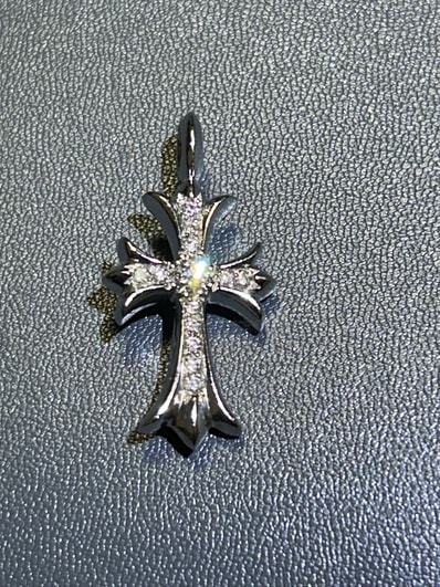 Chrome Hearts 18K Tiny CH Cross Fat Charm with Pave Diamond "White Gold"