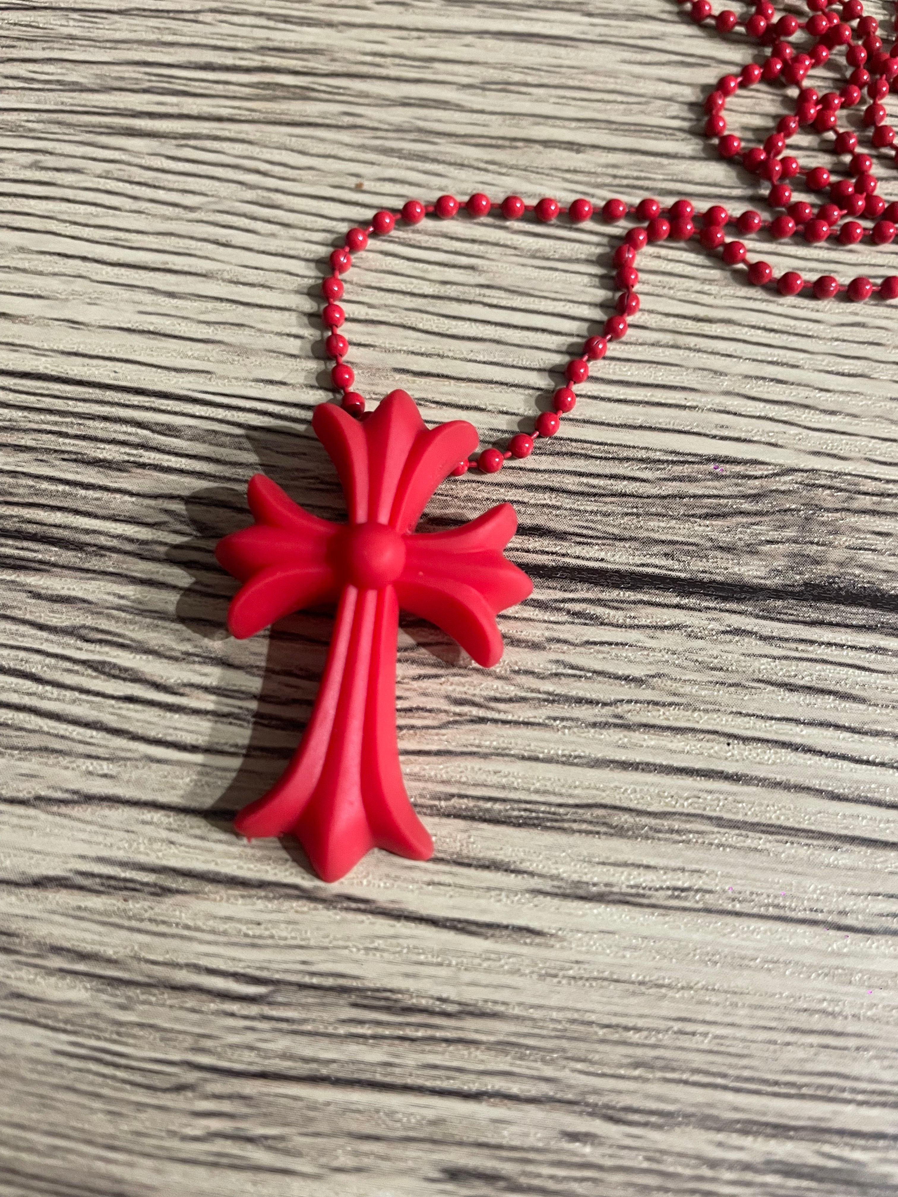 Chrome Hearts Reverse Small CH Cross Silicon Necklace "Red"