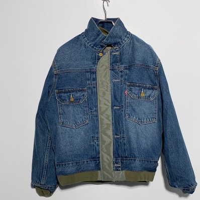 sacai x LEVI'S Men's Denim x Nylon Twill Reversible Blouson "Blue/Khaki" 25-03707M