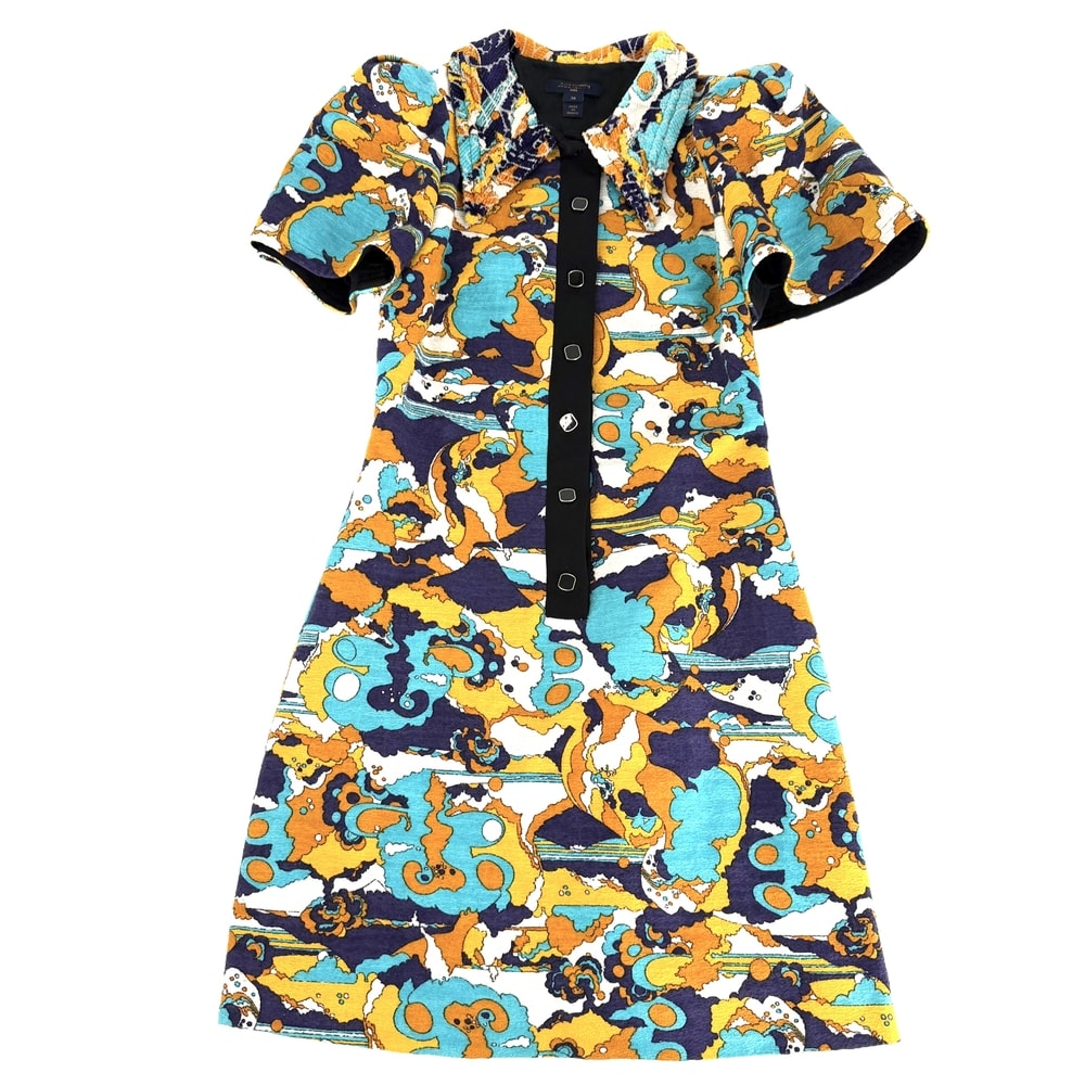 LOUIS VUITTON ルイヴィトン ワンピース 半袖 ボタン 総柄 服 アパレル 36 マルチカラー ゴールド金具    レディース 春 夏【中古品】