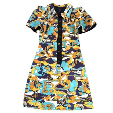 LOUIS VUITTON ルイヴィトン ワンピース 半袖 ボタン 総柄 服 アパレル 36 マルチカラー ゴールド金具 レディース 春 夏【中古品】