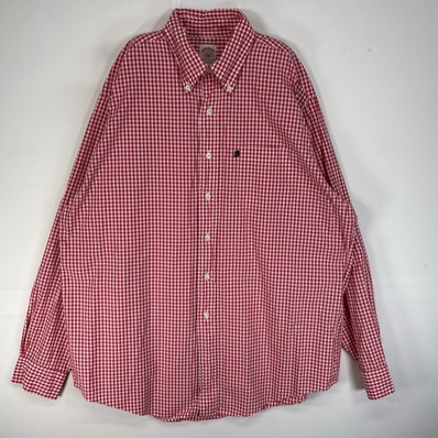 古着 ブルックスブラザーズ Brooks Brothers 長袖シャツ 胸ポケ 346 ワンポイント ロゴ L レッド系 チェック メンズ