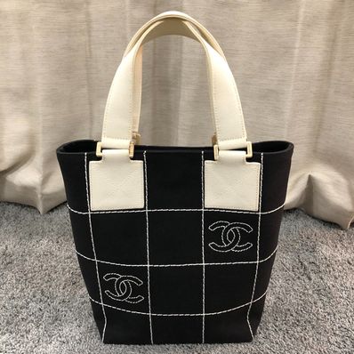 CHANEL Chocolate Bar Canvas Tote Bag "Black"