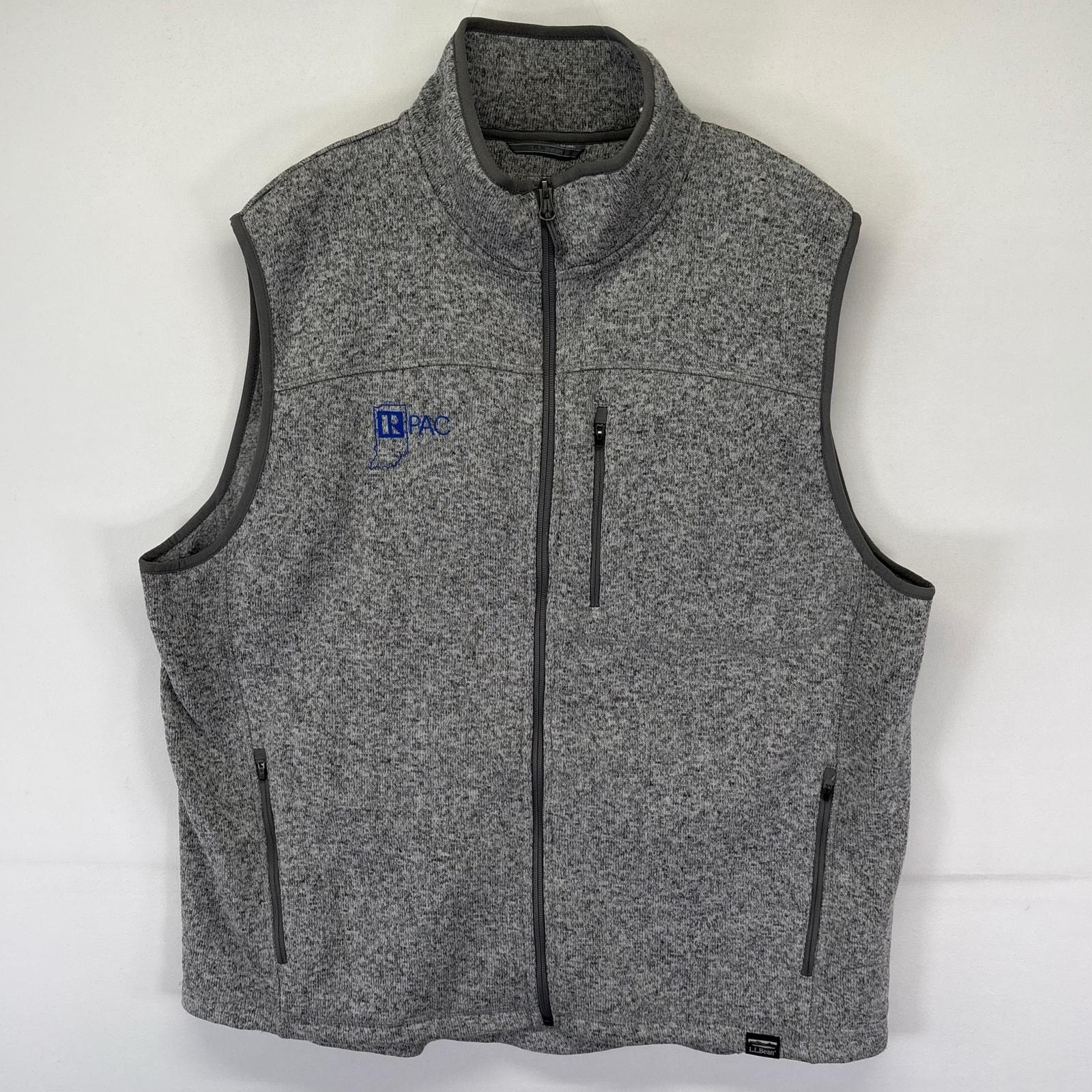 古着 エルエルビーン L.L.Bean ニット フルジップ ベスト 胸ポケット 刺繍 裏起毛 フリース XL  グレー系 メンズ