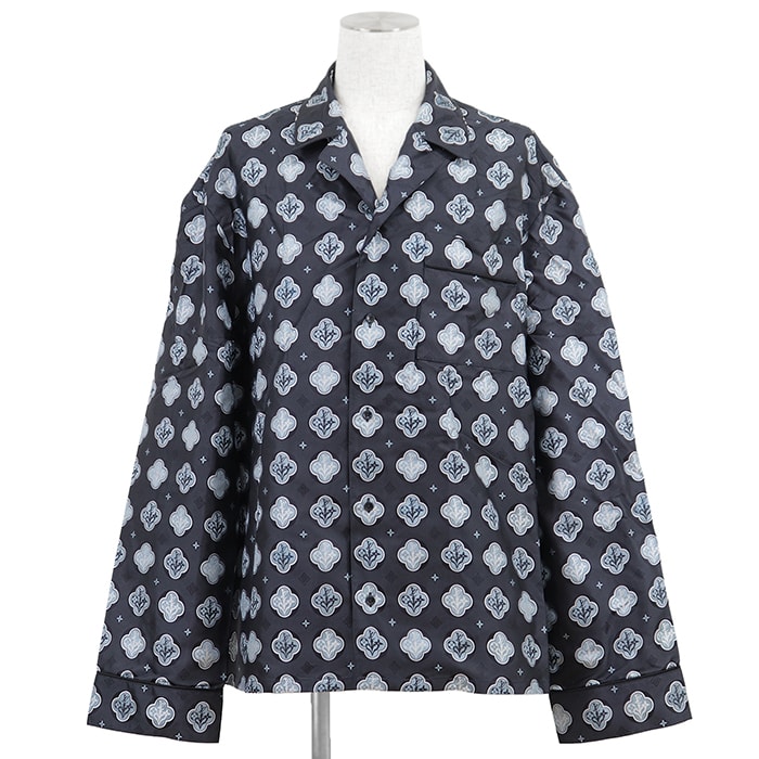【未使用】LOUIS VUITTON ルイ・ヴィトン パジャマシャツ サイズ XL メンズ 2023SS LV モノグラム ジャガード シルク100% ロングスリーブ 長袖 トップス ブルーグレー イタリア製