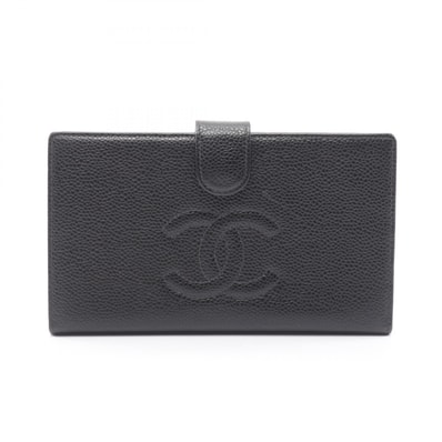 シャネル CHANEL ココマーク 二つ折り長財布 財布 キャビアスキン(グレインドカーフ) レディース ブラック系 【中古】