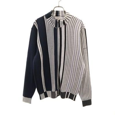 LANVIN SPORT ランバン スポーツ 日本製 ストライプ柄 ジップ ニットジャケット 40 ネイビー系