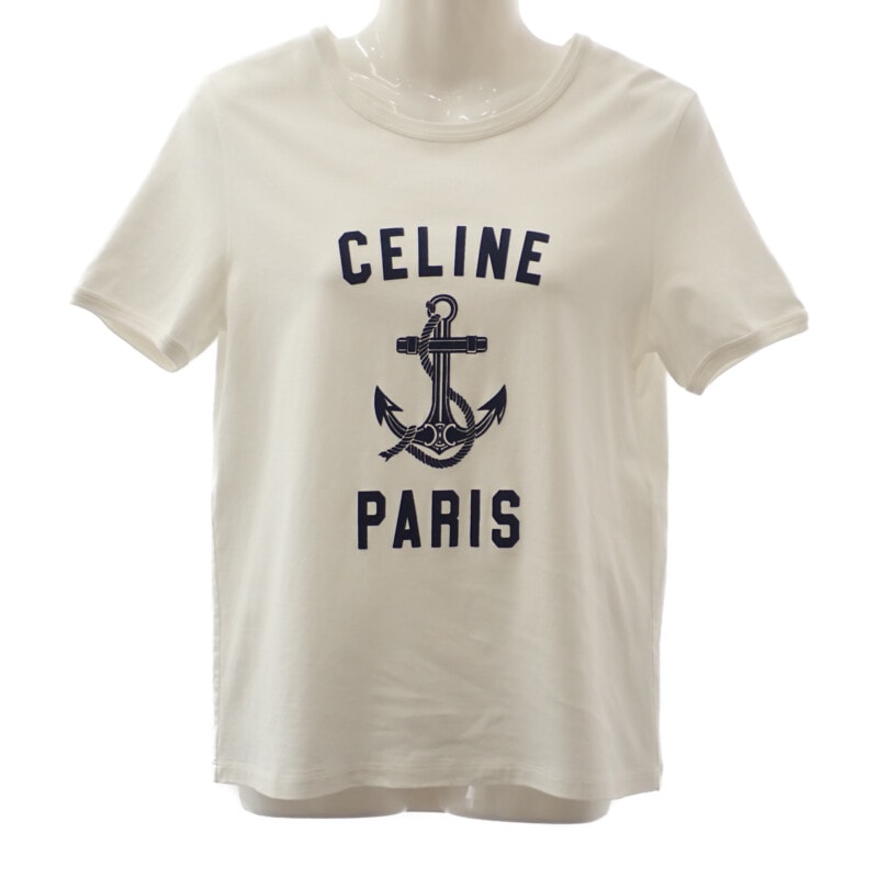 セリーヌ CELINE アンカー 70’s クルーネック M 2X80D671Q.01MA 半袖Tシャツ コットン ホワイト ネイビー レディース【中古】【Aランク】