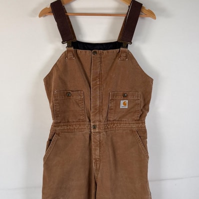 古着 00’s/00年代 カーハート Carhartt オーバーオール ダック ワンポイントロゴ サイドポケット 中綿 キルティングライナー ダブルニー 6x32 ブラウン系 レディース