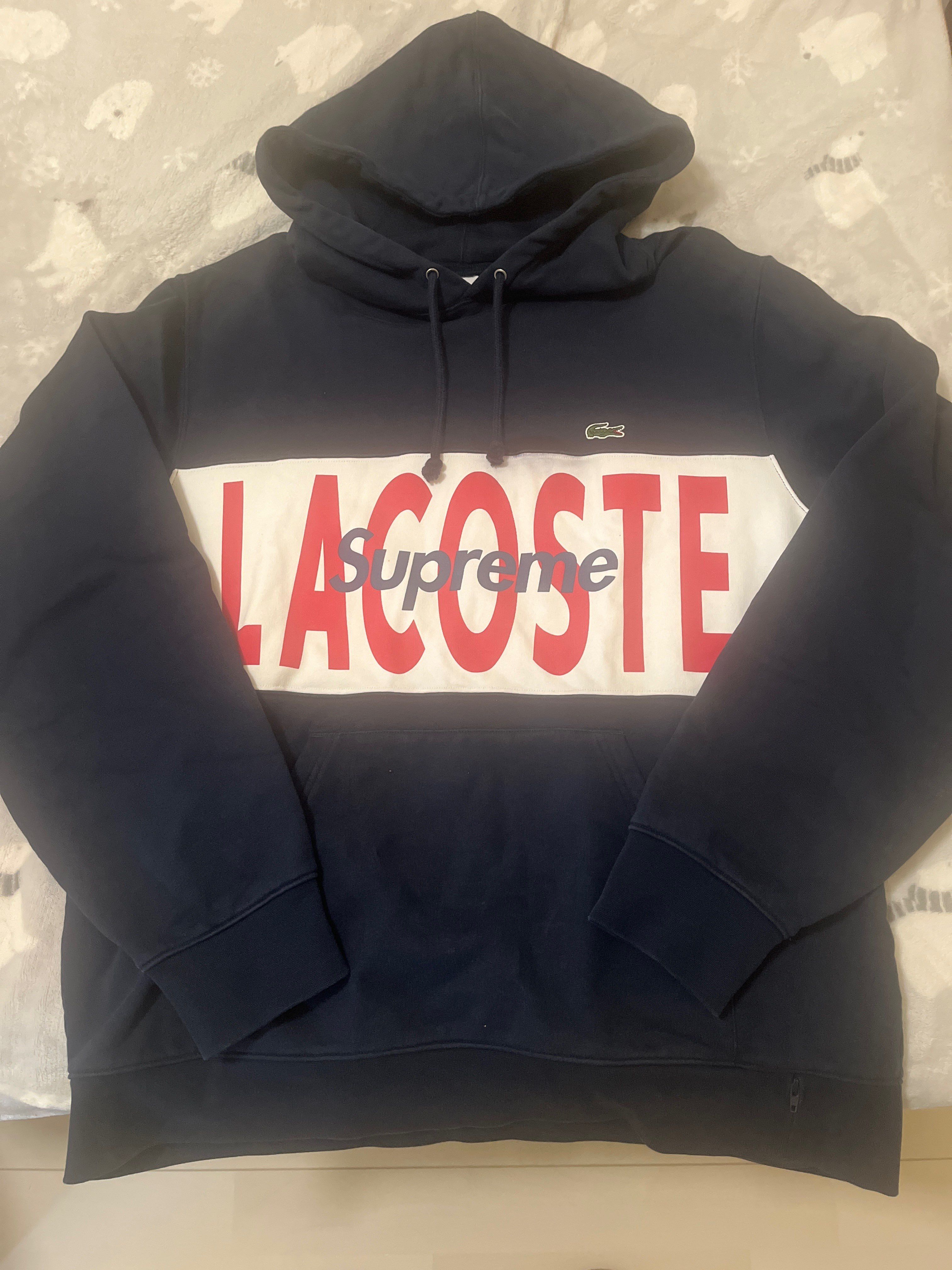 Supreme / Lacoste Logo Panel Hooded Sweatshirt "Navy"