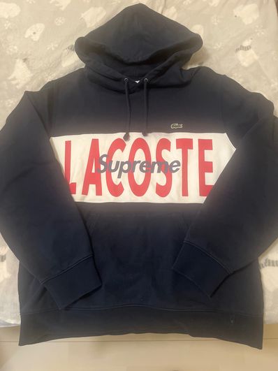 Supreme / Lacoste Logo Panel Hooded Sweatshirt "Navy"
