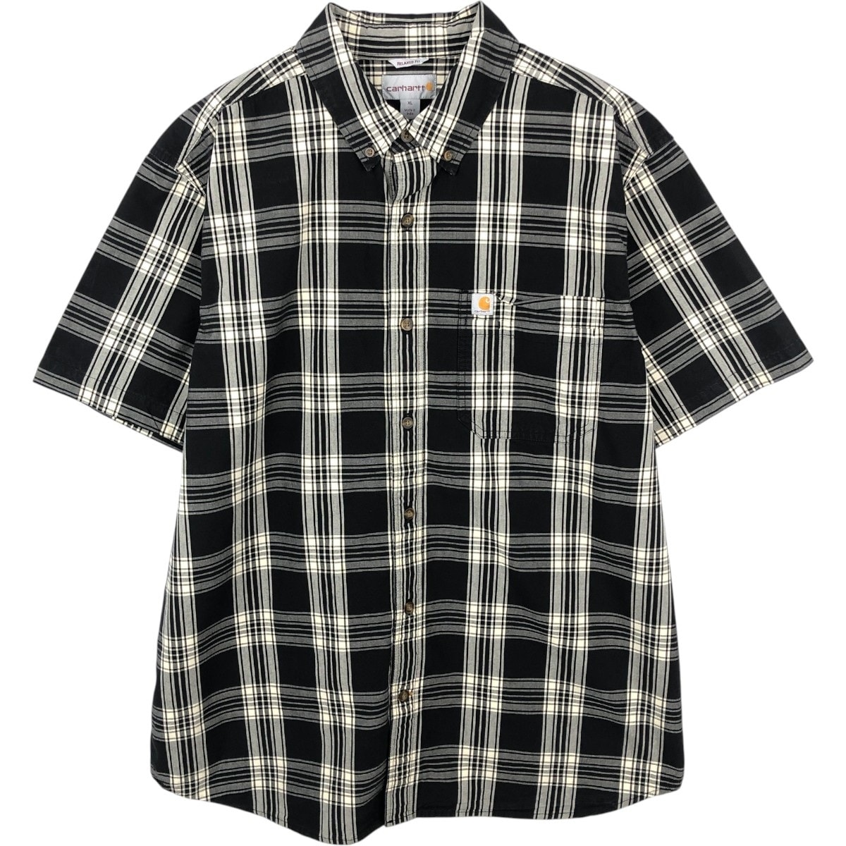 古着 カーハート Carhartt RELAXED FIT チェック柄 ボタンダウン 半袖 ワークシャツ メンズXL相当/eaa668080