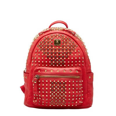 エム シー エム スタッズ リュック バックパック レッド レザー ビジュー レディース MCM 【中古】
