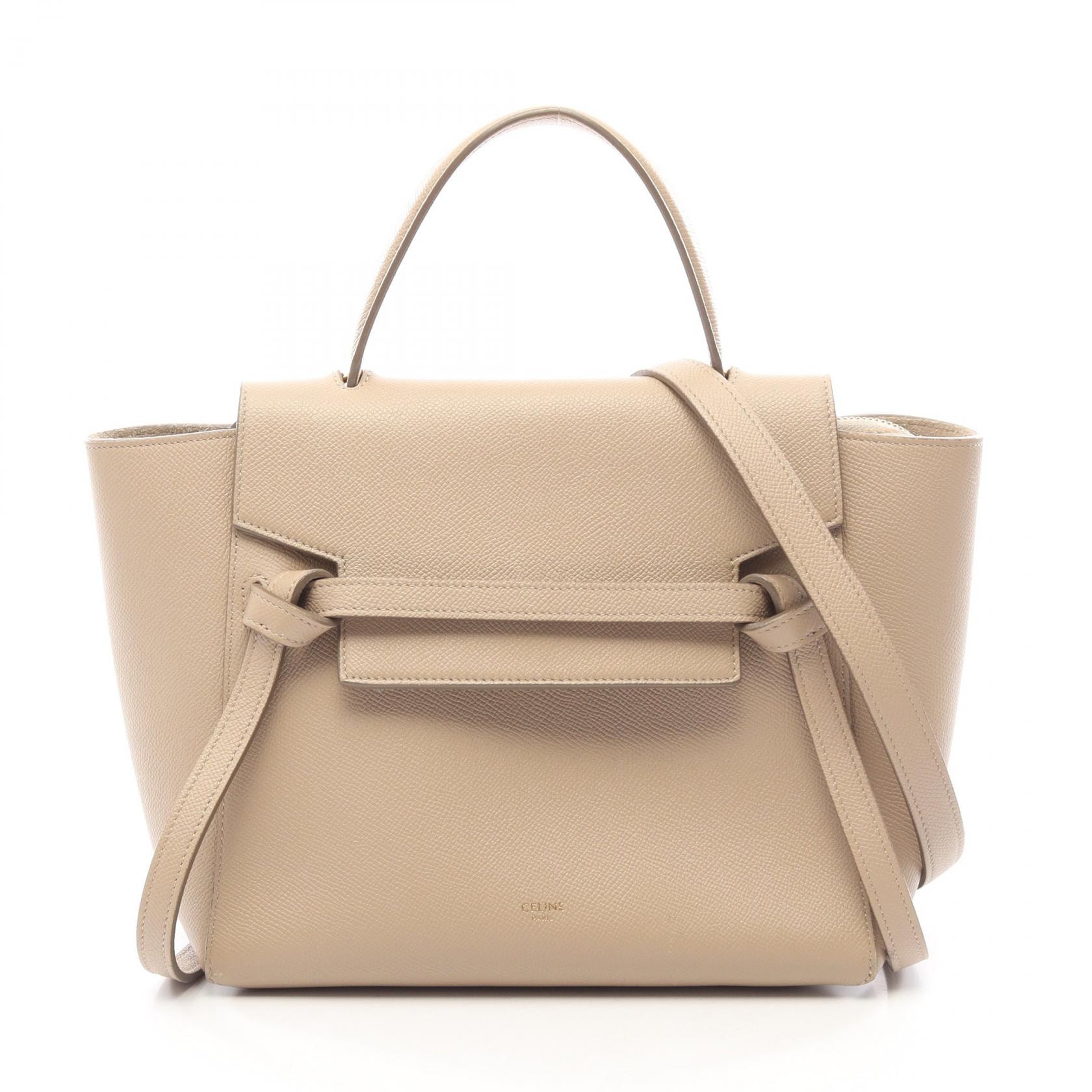 セリーヌ CELINE BELT BAG MICRO ベルトバッグ マイクロ 2WAY ハンドバッグ バッグ レザー レディース ベージュ系 【中古】