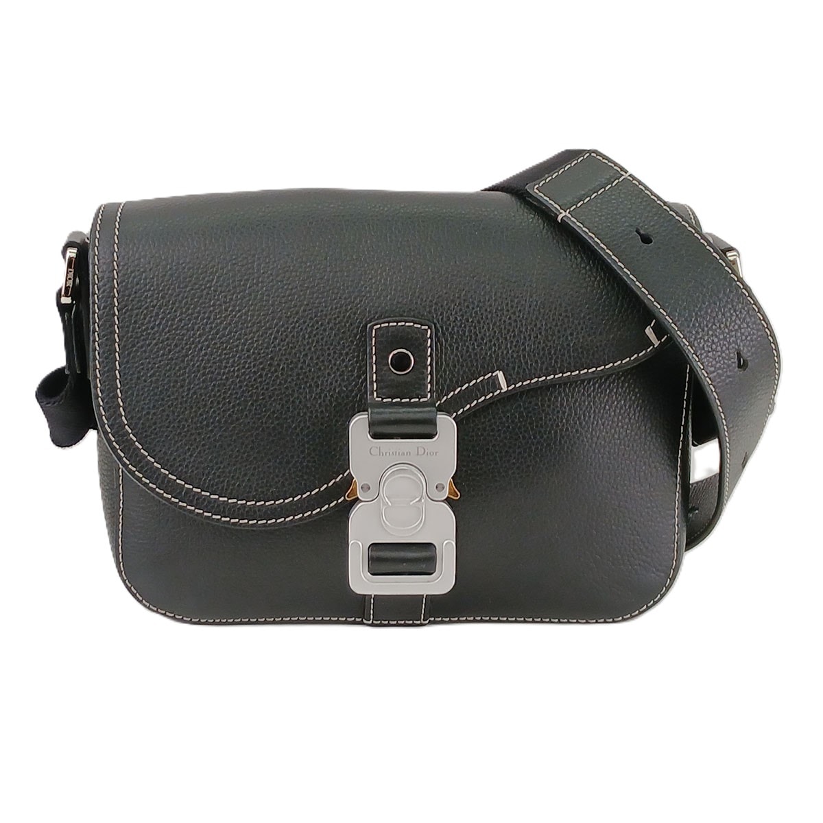 Christian Dior クリスチャンディオール Saddle サドル フラップ付き メッセンジャーバッグ スモール ショルダーバッグ 1ADPO049YKK_H00N レザー ブラック メンズ【中古】
