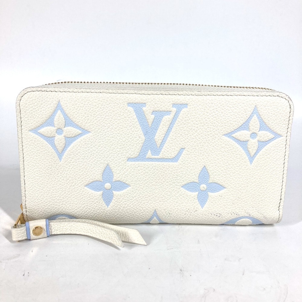 ルイヴィトン LOUIS VUITTON ジッピーウォレット M83308 モノグラムアンプラント ラウンドファスナー 長財布 モノグラムアンプラントレザー ラテホワイト/キャンディブルー ブルー 美品