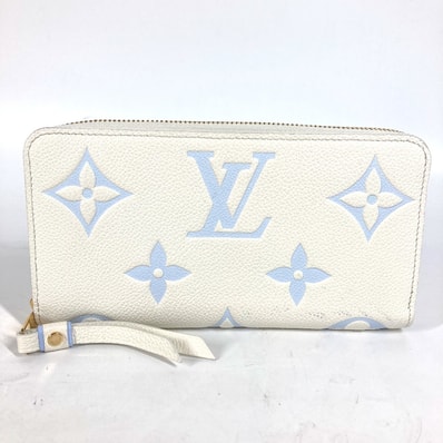 ルイヴィトン LOUIS VUITTON ジッピーウォレット M83308 モノグラムアンプラント ラウンドファスナー 長財布 モノグラムアンプラントレザー ラテホワイト/キャンディブルー ブルー 美品