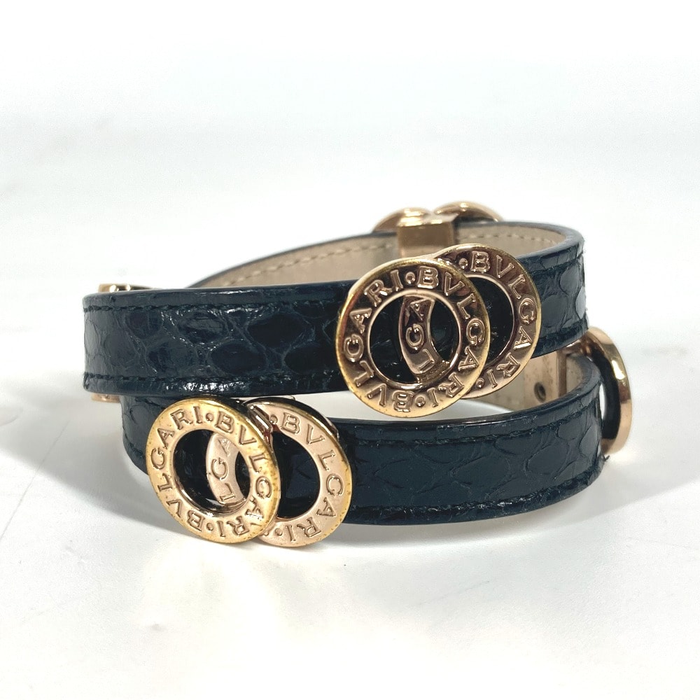 ブルガリ BVLGARI ダブルコイルド ブルガリブルガリ ロゴ アクセサリー 2重 ブレスレット レザー ブラック
