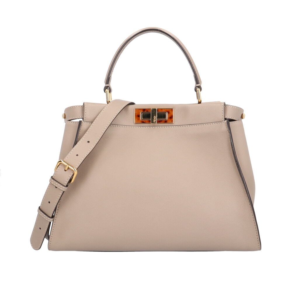 フェンディ ミディアム ピーカブー レギュラー ショルダーバッグ レザー 8BN290 ベージュ レディース FENDI  中古