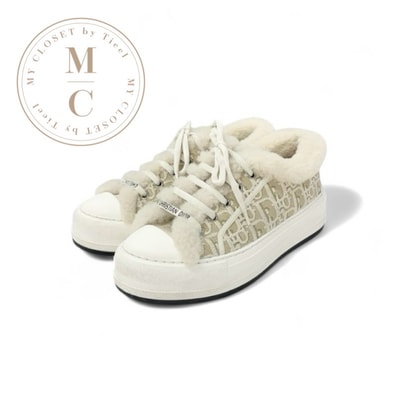 クリスチャンディオール CHRISTIAN DIOR WALK'N'DIOR スニーカー 靴 シューズ ファブリック ムートン ベージュ ホワイト ロゴ プラットフォーム