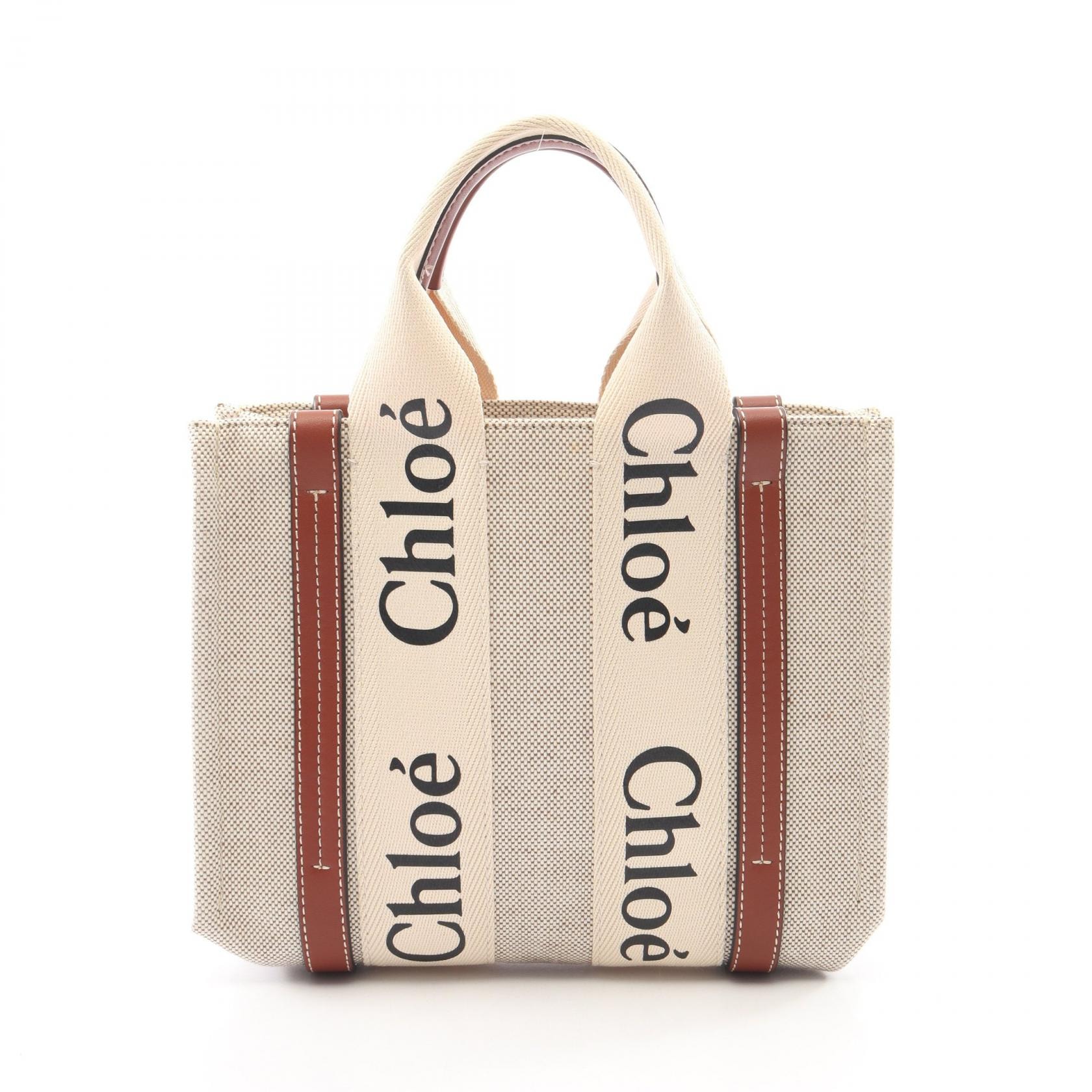 クロエ Chloe WOODY ウッディ スモール ハンドバッグ バッグ キャンバス レザー レディース ベージュ系 / ブラウン系 【中古】