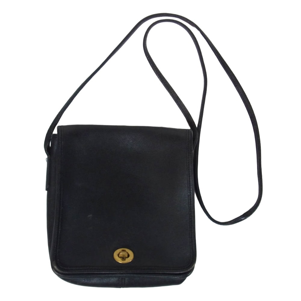 COACH コーチ 1056 80s ヴィンテージ USA製 オールドコーチ クラブタンレザー ターンロック スクエア ショルダー バッグ ブラック系【中古】