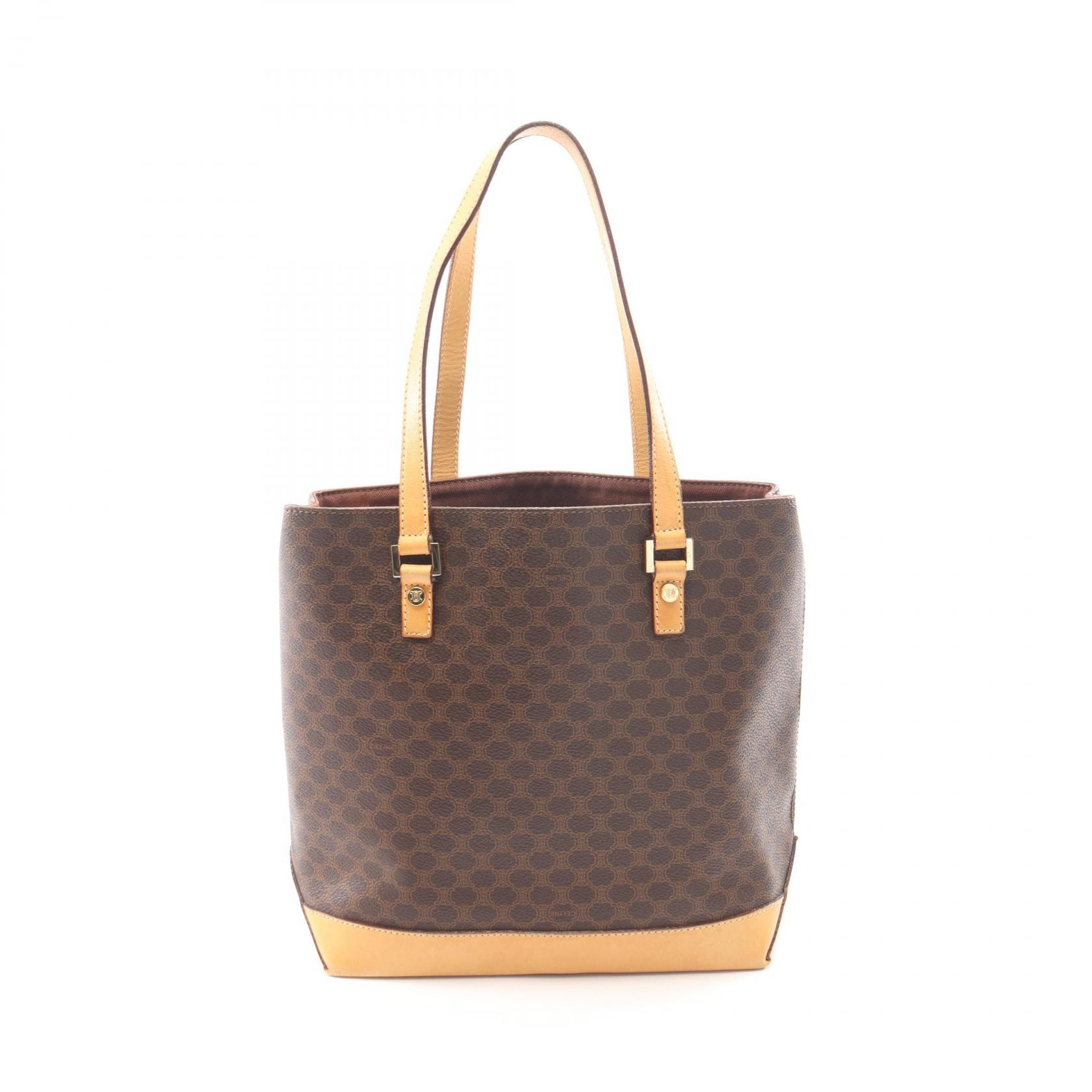 セリーヌ CELINE マカダム トートバッグ バッグ PVCコーティングキャンバス レザー レディース ブラウン系 【中古】