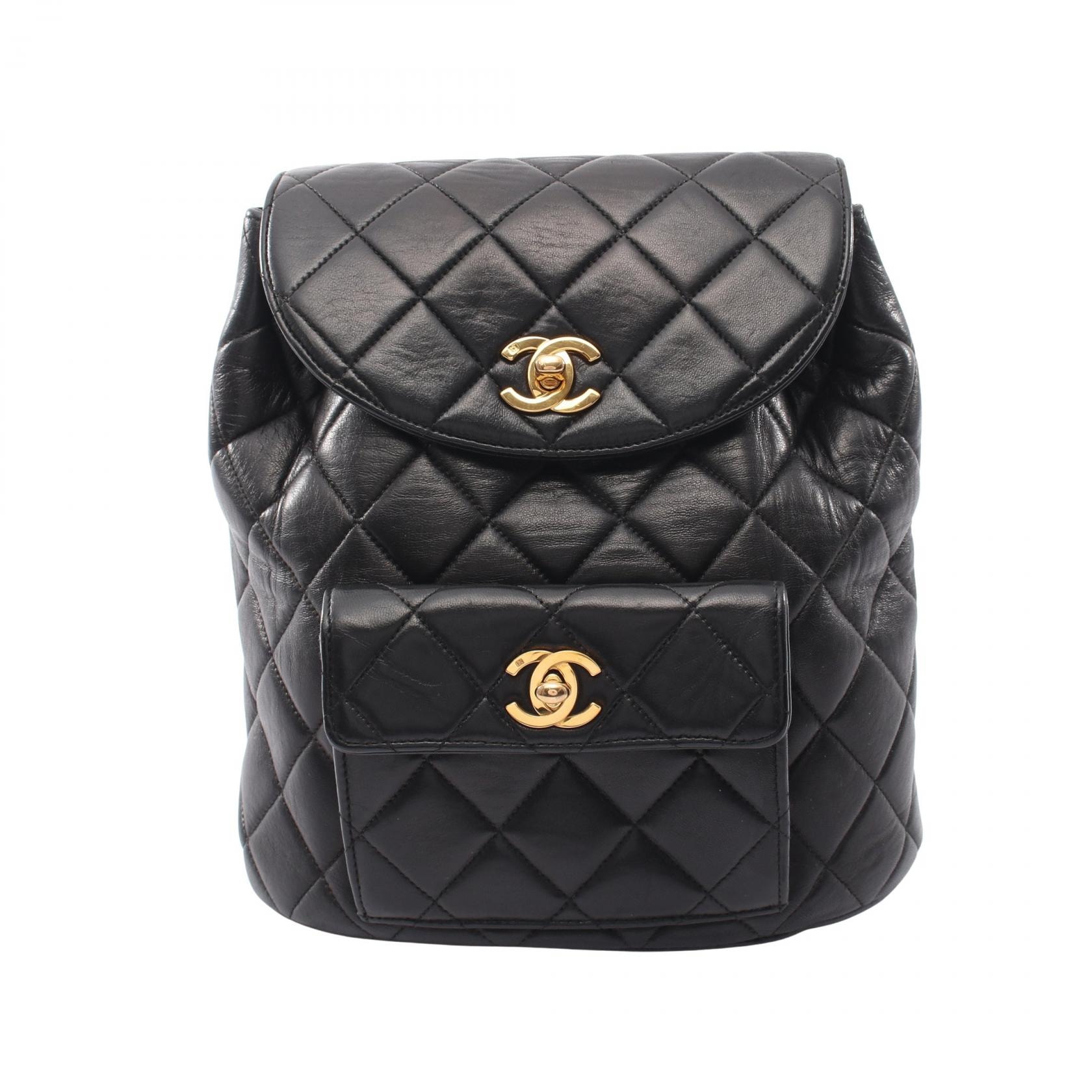 シャネル CHANEL マトラッセ ターンロック チェーン リュックサック バックパック バッグ ラムスキン(羊革) レディース ブラック系 A04194 【中古】