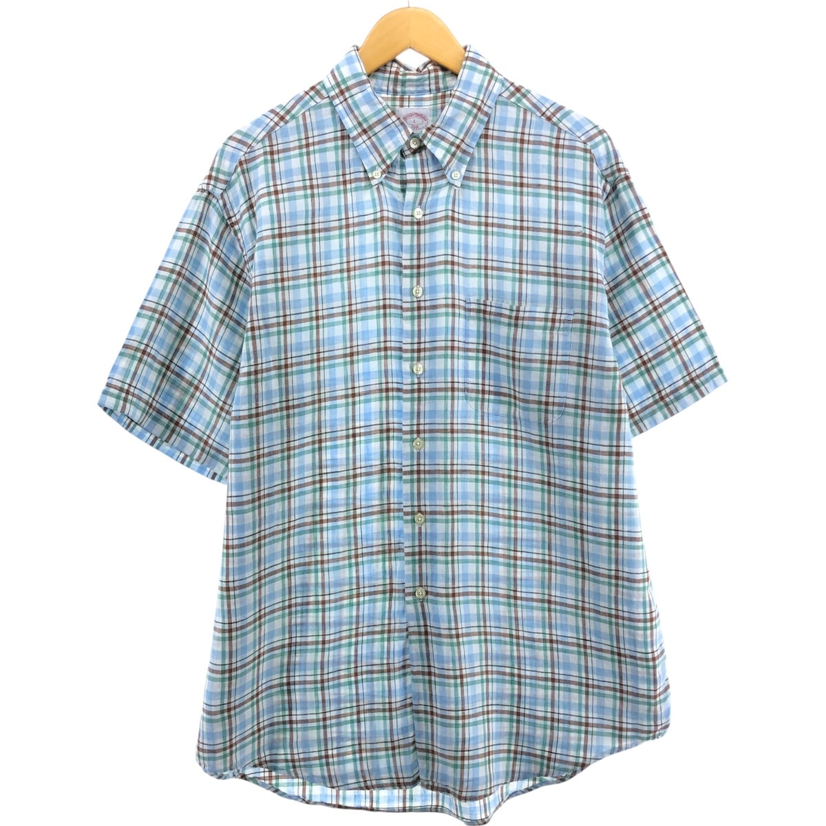 古着 ブルックスブラザーズ Brooks Brothers チェック柄 半袖 リネンシャツ メンズL相当/eaa553986