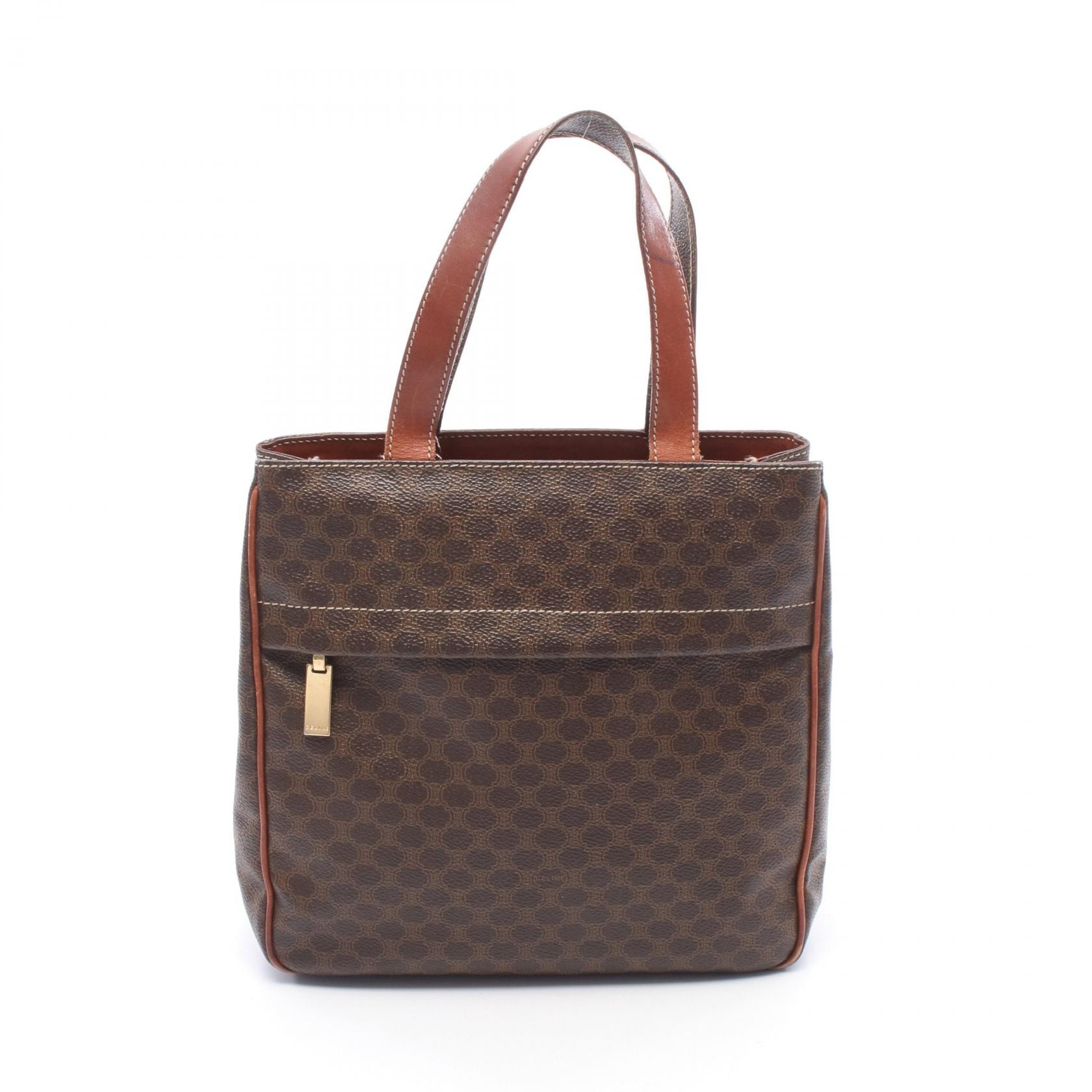 セリーヌ CELINE マカダム ミニ トートバッグ バッグ PVCコーティングキャンバス レザー レディース ブラウン系 【中古】