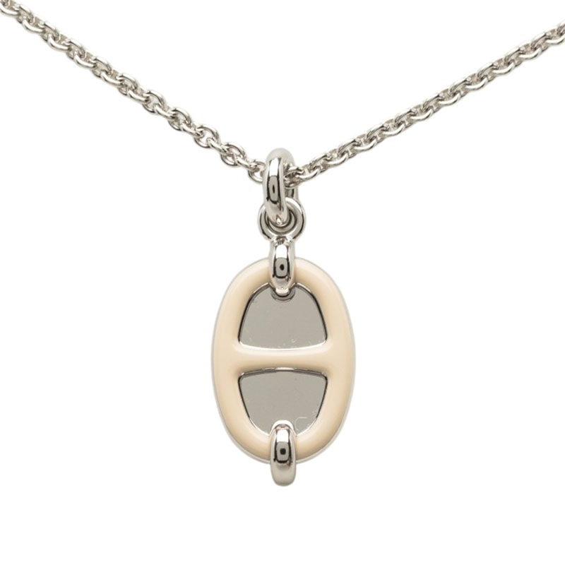 エルメス ミニ マイヨン PM チェーン ペンダント ネックレス シルバー ベージュ メタル レディース HERMES 【中古】