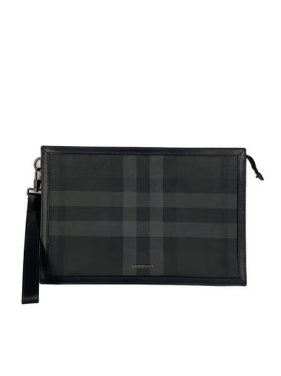Burberry Check Zip Pouch "Charcoal"