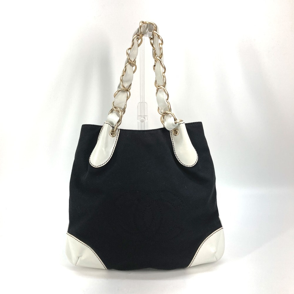 シャネル CHANEL デカココ チェーン バイカラー カバン 肩掛け トートバッグ ショルダーバッグ キャンバス ブラック