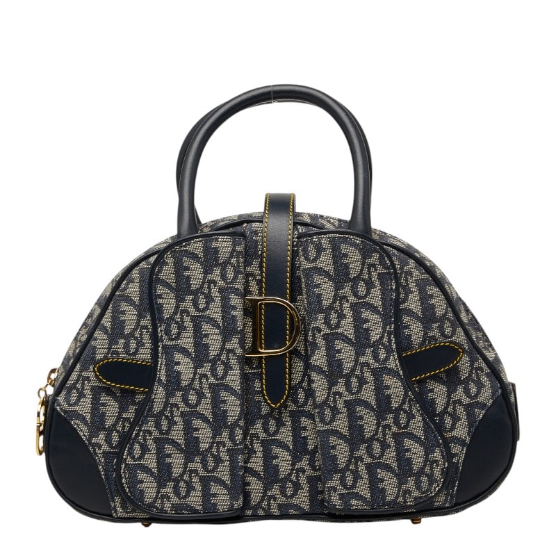 ディオール トロッター ダブルサドル ハンドバッグ ネイビー キャンバス レザー レディース Dior 【中古】